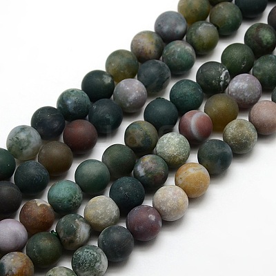 Frosted Natural Indian Agate Round Bead Strands G-M063-12mm-01-1