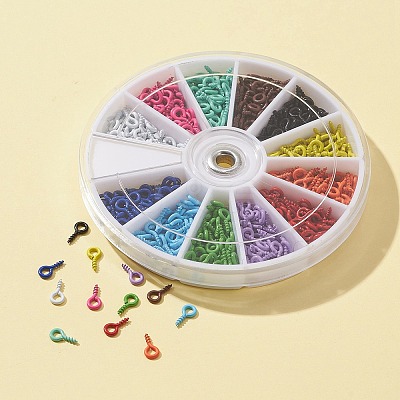 600Pcs 12 Colors Spray Painted Iron Screw Eye Pin Peg Bails IFIN-FS0001-15-1