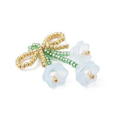 Glass Seed Beaded Bowknot with Flower Pendants PALLOY-MZ01129-04-1