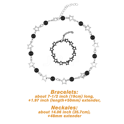 4Pcs 4 Style Alloy Hollow Star Link Chain Bracelets & Necklaces with ABS Plastic Pearl Beaded SJEW-FI0001-09-1