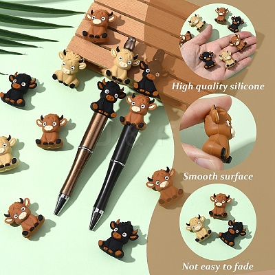 15Pcs 3 Colors Highland Cattle Silicone Beads SIL-YW0001-97-1