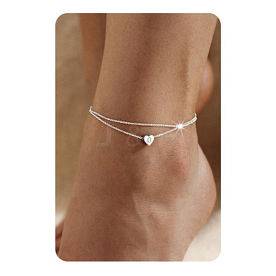 201 Stainless Steel Heart with Initial Charm Double Layer Anklets for Women FS-WG0EC0A-11-1
