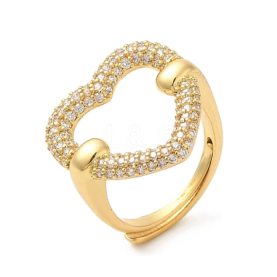 Clear Cubic Zirconia Hollow Heart Adjustable Ring RJEW-M148-04G-1