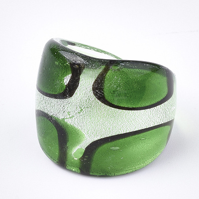 Handmade Silver Foil Lampwork Wide Band Rings RJEW-Q150-M11-B-1-1