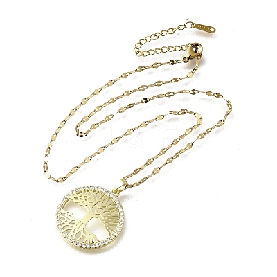 Brass Micro Pave Clear Cubic Zirconia Tree of Life Pendants NJEW-H066-01F-G-1