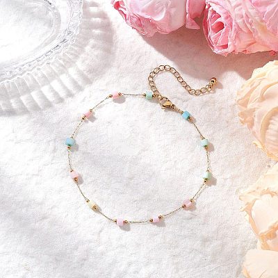 Dyed Disc Natural Shell & 304 Stainless Steel Link Chain Anklets AJEW-AN00728-1