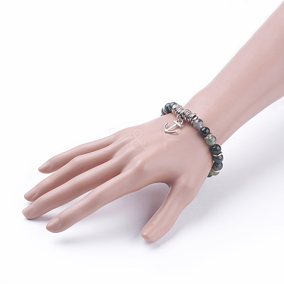 Natural Moss Agate Charm Bracelets BJEW-JB03403-03-1