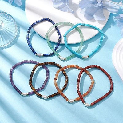 Natural Gemstone and Pearl Beads Btacelets BJEW-JB10681-1