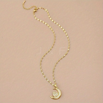 Moon & Heart Brass Micro Pave Clear Cubic Zirconia Pendant Necklaces FS-WG7C282-01-1
