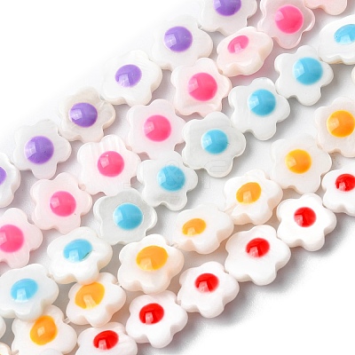 Natural Freshwater Shell Enamel Beads Strands SHEL-K006-01-1