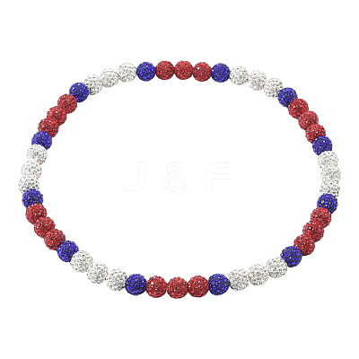 1Pc Polymer Clay Rhinestone Round Beaded Stretch Necklaces NJEW-SP0001-14D-1