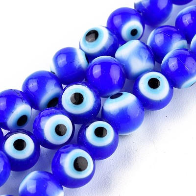 Handmade Evil Eye Lampwork Round Bead Strands X-LAMP-L055-8mm-14-1
