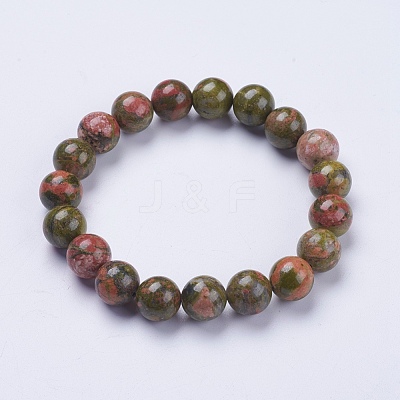 Natural Unakite Beaded Stretch Bracelets BJEW-I253-10mm-04-1