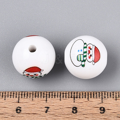 Christmas Printed Opaque Acrylic Round Beads OACR-T029-08D-1