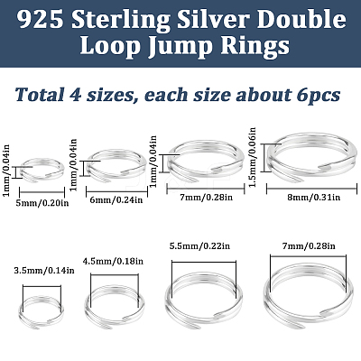 24Pcs 4 Styles 925 Sterling Silver Split Jump Rings STER-SC0001-43-1