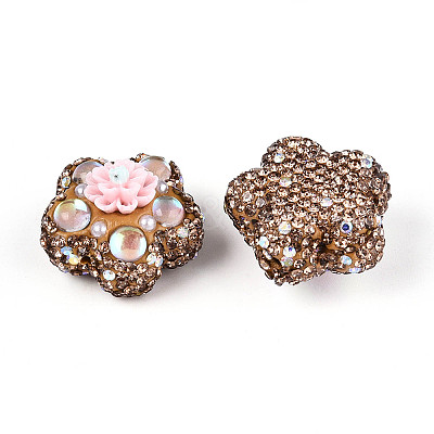 Flower Shape Polymer Clay Rhinestone Beads CLAY-U023-01C-1