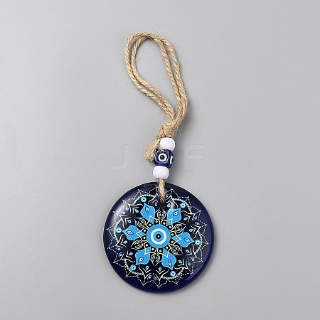 Plastic & Resin Flat Round with Evil Eye Pendant Decorations HJEW-WH0108-012-1