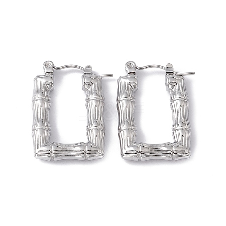 Tarnish Resistant 304 Stainless Steel Rectangle with Bamboo Hoop Earrings for Women EJEW-G314-09P-1