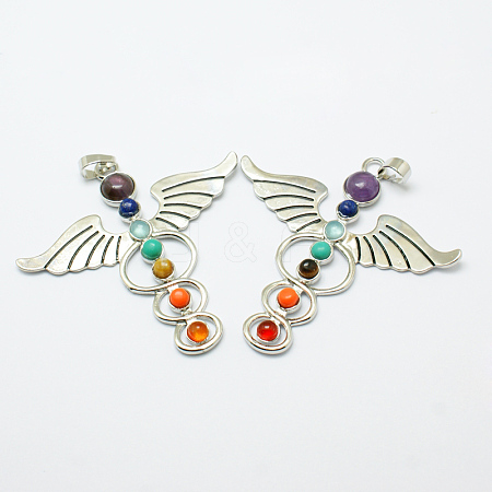 Vintage Chakra Jewelry Alloy Bezel Gemstone Big Pendants G-M039-01-1