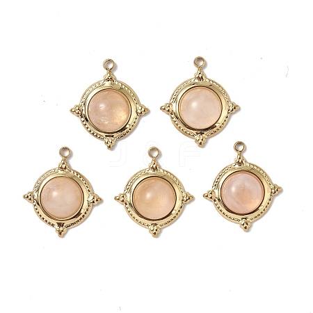 PVD Vacuum Plating 201 Stainless Steel Natural Rose Quartz Pendants STAS-C064-VC870-1