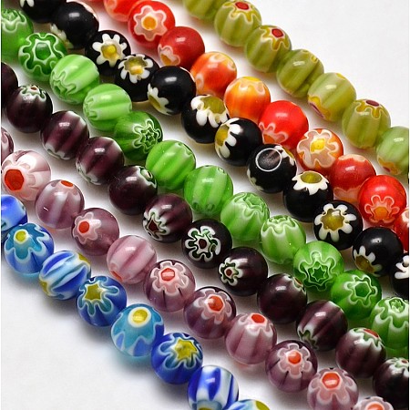 Round Millefiori Glass Beads Strands LK-P002-M-1