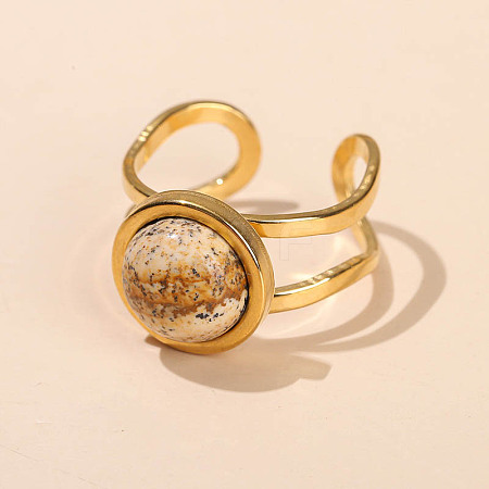 304 Stainless Steel & Natural Map Stone Cuff Rings FS-WGDE3F0-23-1