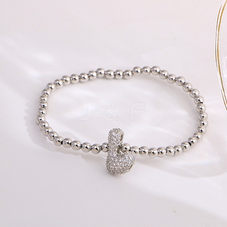 Brass Micro Pave Clear Cubic Zirconia Beaded Stretch Bracelets for Women FS-WG5260F-11-1