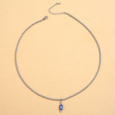 Stainless Steel Ball Chain Natural Blue Spot Jasper Column Pendant Necklaces for Women SA3523-1-1