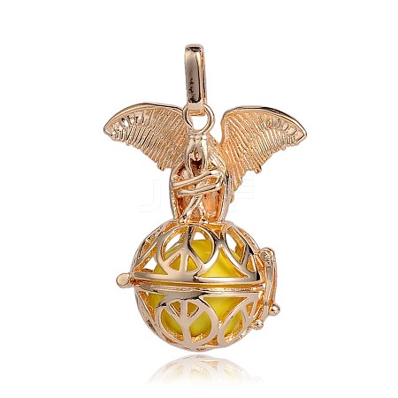 Golden Plated Brass Hollow Round Cage Pendants KK-J252-10G-1