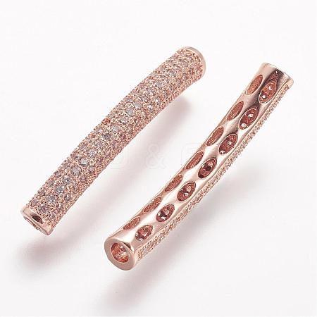 Brass Micro Pave Cubic Zirconia Tube Beads ZIRC-N025-60RG-1