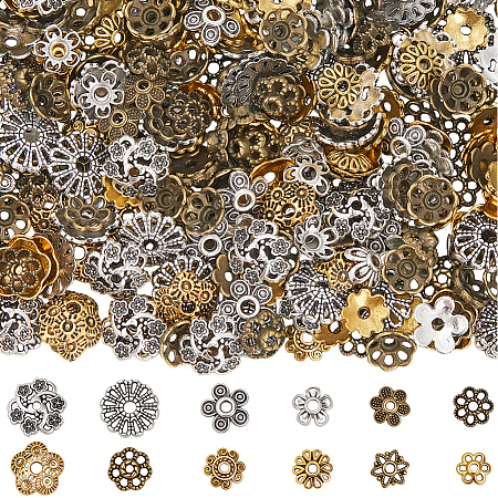 360Pcs 12 Styles Tibetan Style Alloy Bead Caps TIBE-SC0002-30-1