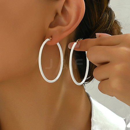 Stylish and Classic French Style Plastic & Stainless Steel Hoop Earrings for Women JA7557-1-1