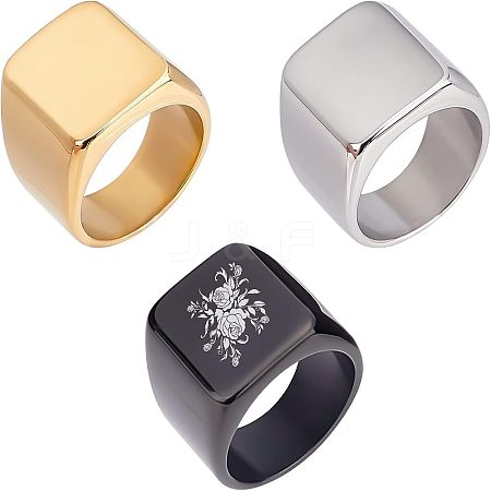 Unicraftale 3Pcs 3 Colors 304 Stainless Steel Signet Open Cuff Rings RJEW-UN0001-27-1