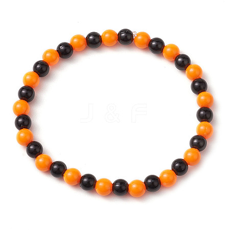 Halloween 6mm Round Plastic Beaded Stretch Bracelets for Women Men BJEW-JB10573-1