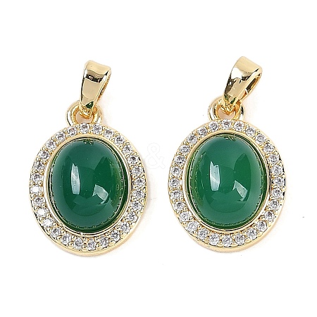 Natural Green Onyx Agate(Dyed & Heated) Oval Pendants KK-U043-34G-01-1