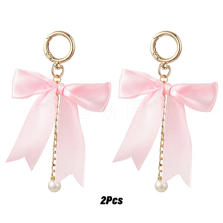2Pcs Aluminum & Polyester Bowknot & Acrylic Pearl Shoes Charms HJEW-YW00535-03-1