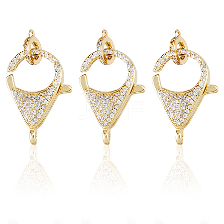 3Pcs Brass Micro Pave Clear Cubic Zirconia Lobster Claw Clasp ZIRC-HS0001-21-1