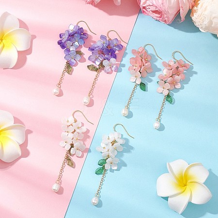Shell Pearl Dangle Earrings EJEW-TA00617-1