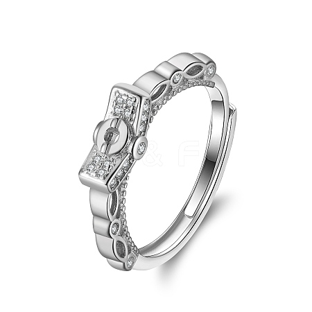 925 Sterling Silver Cubic Zirconia Adjustable Finger Ring Components STER-L064-06P-1