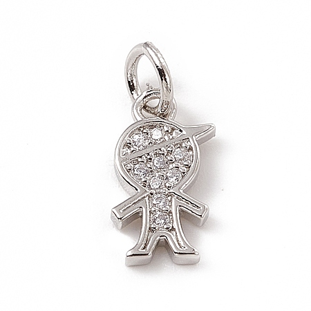 Brass Micro Pave Clear Cubic Zirconia Boy Charms ZIRC-F132-53P-1