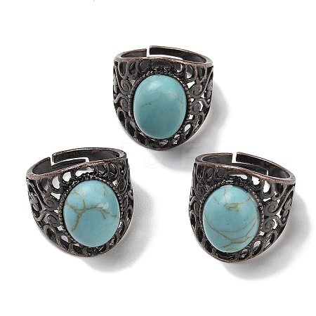 Synthetic Turquoise Oval Adjustable Rings RJEW-K271-06R-24-1