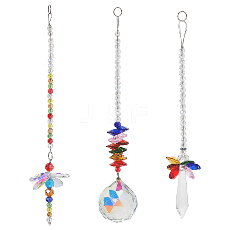 3Pcs Glass Dragonfly Hanging Suncatchers HJEW-FH00221-1
