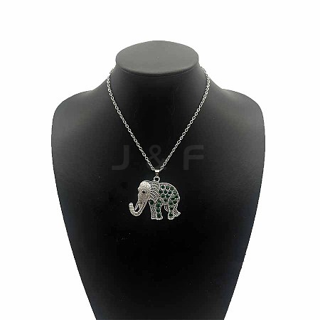 Fashionable Alloy Rhinestone Elephant Pendant Necklaces YA1803-1-1