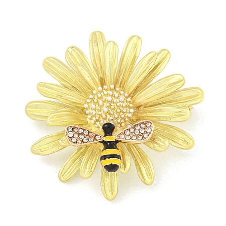 Alloy Crystal Rhinestone Flower with Bees Brooch JEWB-U006-12LG-1