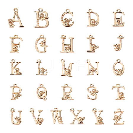 26Pcs 26 Style Brass Micro Pave Clear Cubic Zirconia Pendants KK-CW0001-05-1