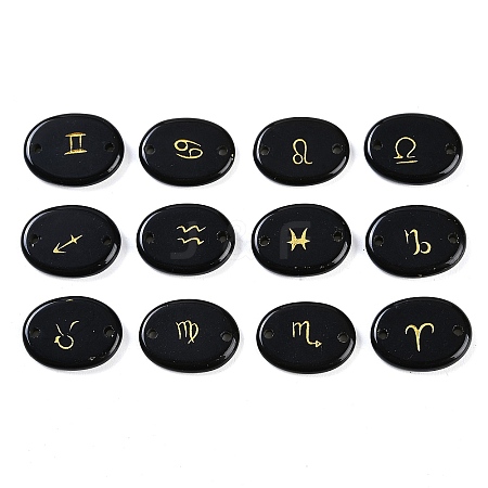 12Pcs 12 Styles Twelve Constellation Natural Obsidian Flat Oval Links Connector Charms G-K359-05D-1