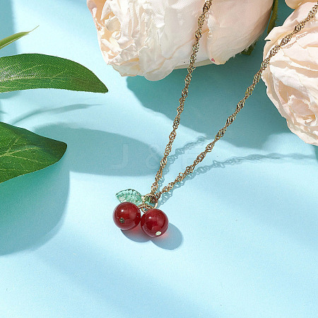 Natural Carnelian(Dyed & Heated) Cherry Pendant Necklaces NJEW-JN05101-1