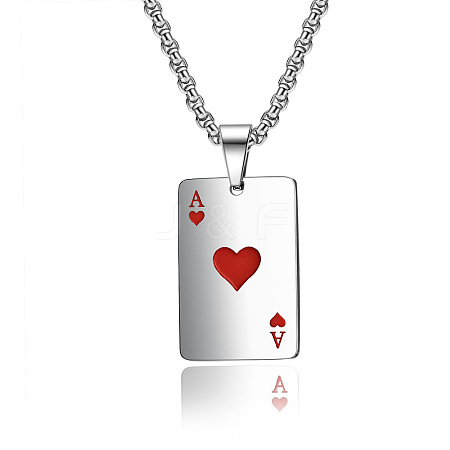 Stainless Steel Hearts Poker Pendant Necklaces for Couple UC7518-2-1