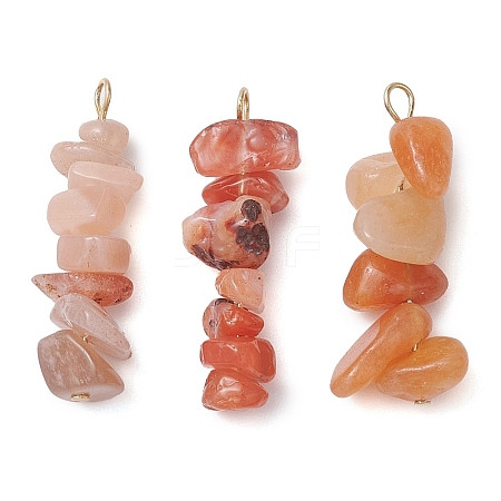 Gradient Color Natural Red Aventurine & Natural Sunstone & Natural Topaz Jade Chip Beaded Pendants PALLOY-JF02795-09-1