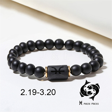 12 Constellations Theme Frosted Black Stone Round Beaded Stretch Bracelets for Women Men WG3EE4F-03-1